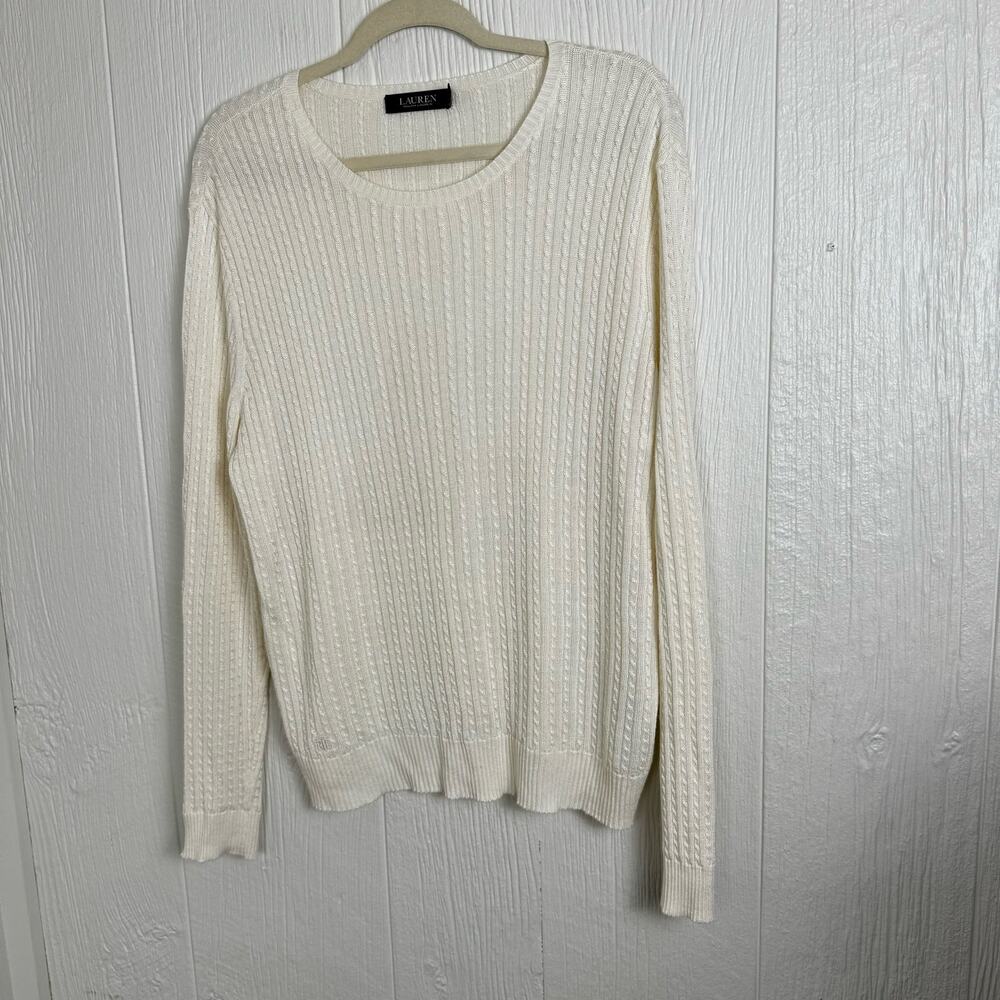 Lauren Ralph Lauren Mascarpone Cream Slim Cable-Knit Black Label Sweater Size XL - Picture 2 of 11